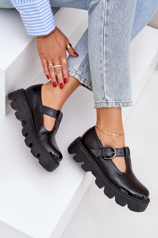 com efeito verniz Pele sapato com fivelas Zazoo 20183 cor preta com efeito verniz Pele sapato com fivelas Zazoo 20183 cor preta