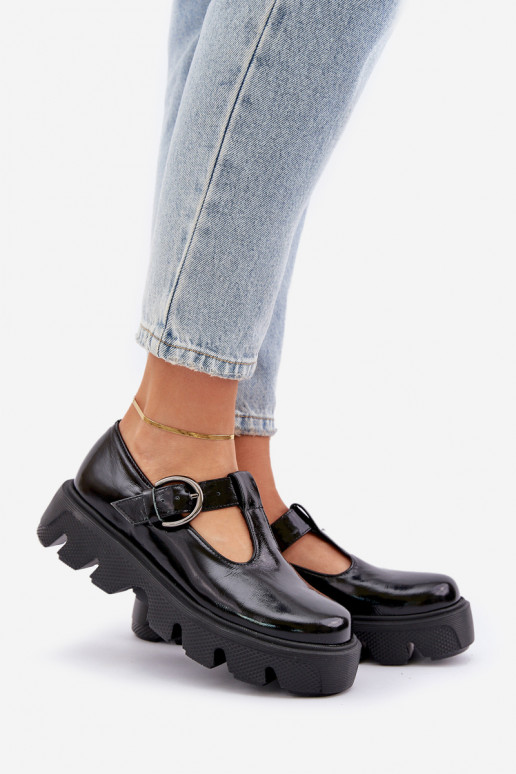 com efeito verniz Pele sapato com fivelas Zazoo 20183 cor preta com efeito verniz Pele sapato com fivelas Zazoo 20183 cor preta