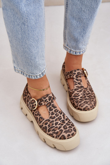 de camurça sapato com fivelas com padrões de pele de leopardo Zazoo 20183 cor marrom