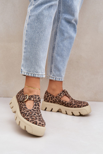 Sapatos de camurça com fivelas e estampa de leopardo Zazoo 20183 cor marrom 2