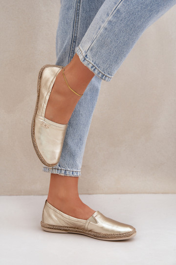 Estilo elegante Alpercatas de couro Feminino Zazoo 10177 cor dourada