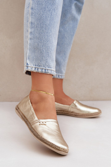 Estilo elegante Alpercatas de couro Feminino Zazoo 10177 cor dourada 2
