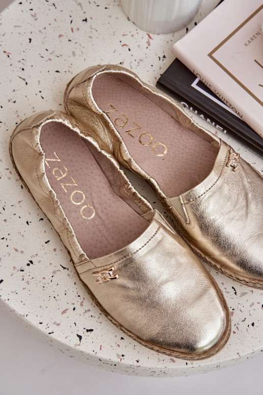 Estilo elegante Alpercatas de couro Feminino Zazoo 10177 cor dourada Estilo elegante Alpercatas de couro Feminino Zazoo 10177 cor dourada