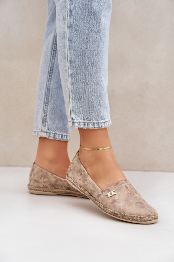Espadrilles de camurça elegantes com flores femininas Zazoo 10177 cor areia