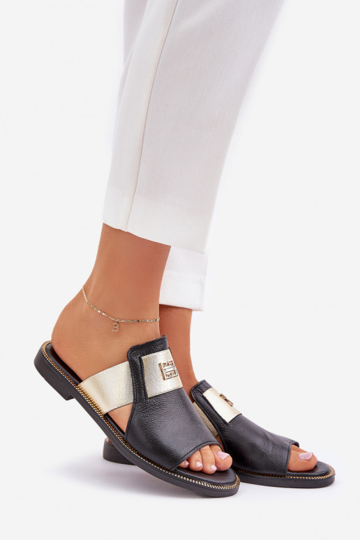 Estilo elegante Chinelos Feito de couro natural com salto largo Zazoo 40423 cor preta Estilo elegante Chinelos Feito de couro natural com salto largo Zazoo 40423 cor preta