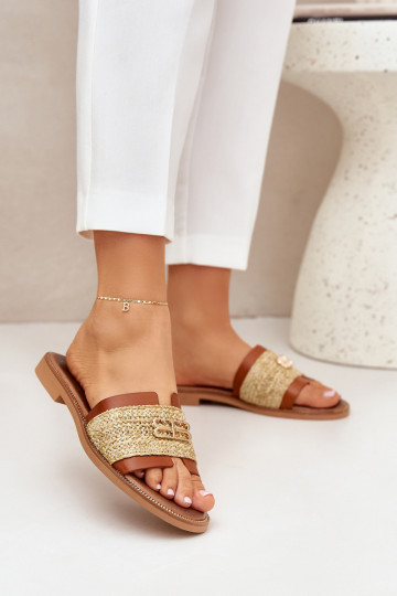 Chinelos de couro Com decorações Detalem I Plecionką Zazoo 40426 cor marrom 2