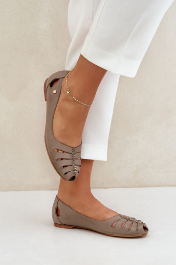 Zazoo 10009 Bailarinas confortáveis de couro natural Feminino bege