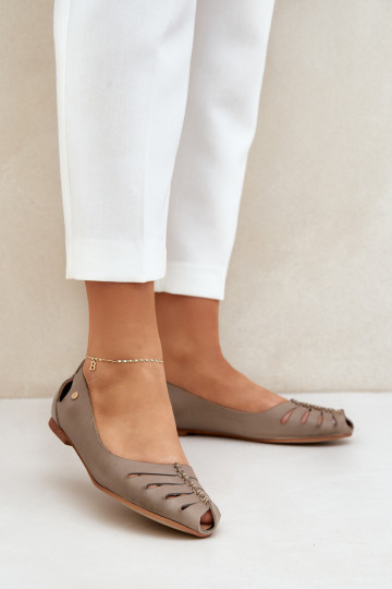 Zazoo 10009 Bailarinas confortáveis de couro natural Feminino bege 2