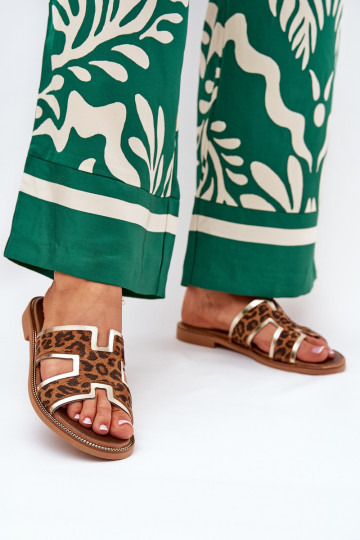 Chinelos de couro com estampas de pele de leopardo Zazoo 40383 cor marrom 2