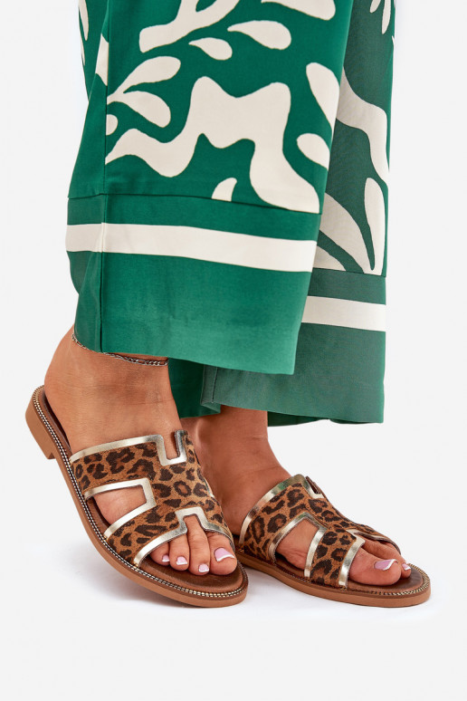 Pele isósceles Chinelos com padrões de pele de leopardo Zazoo 40383 cor marrom Pele isósceles Chinelos com padrões de pele de leopardo Zazoo 40383 cor marrom