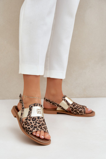 Zazoo 40385 Feminino Sandálias femininas com padrões de pele de leopardo cor marrom