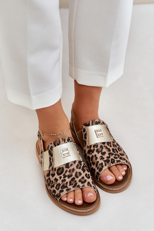 Zazoo 40385 Feminino Sandálias femininas com padrões de pele de leopardo cor marrom Zazoo 40385 Feminino Sandálias femininas com padrões de pele de leopardo cor marrom