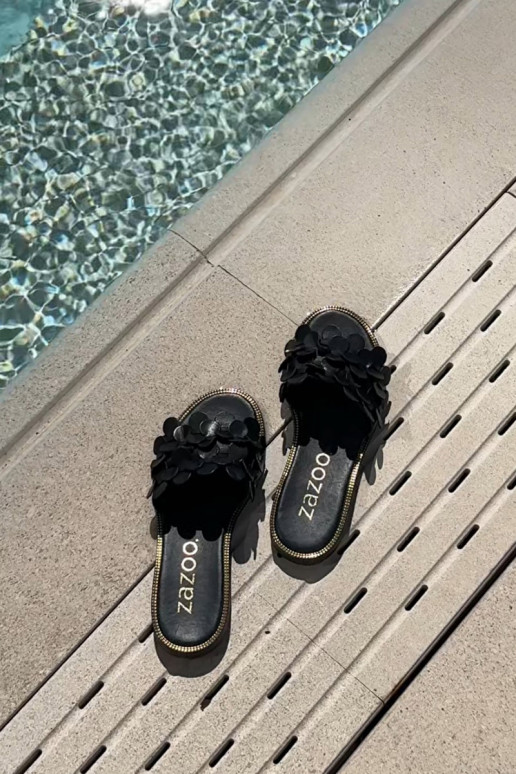 Zazoo 40381 Feminino Chinelos de couro com salto largo cor preta Zazoo 40381 Feminino Chinelos de couro com salto largo cor preta