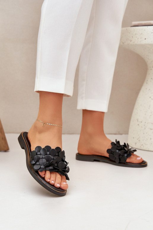 Zazoo 40381 Feminino Chinelos de couro com salto largo cor preta Zazoo 40381 Feminino Chinelos de couro com salto largo cor preta