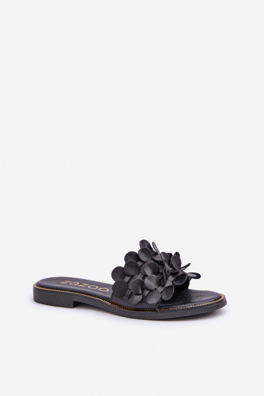 Zazoo 40381 Feminino Chinelos de couro com salto largo cor preta Zazoo 40381 Feminino Chinelos de couro com salto largo cor preta