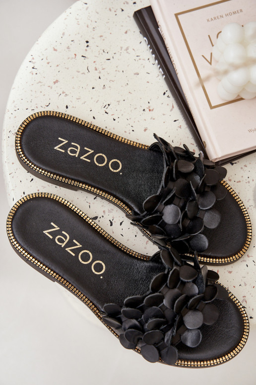 Zazoo 40381 Feminino Chinelos de couro com salto largo cor preta Zazoo 40381 Feminino Chinelos de couro com salto largo cor preta