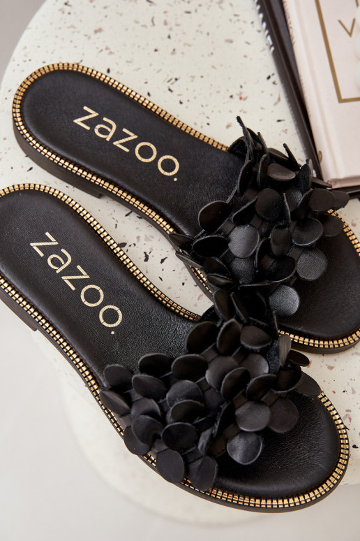 Zazoo 40381 Feminino Chinelos de couro com salto largo cor preta Zazoo 40381 Feminino Chinelos de couro com salto largo cor preta