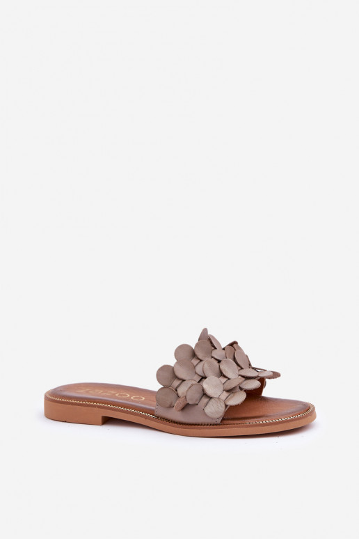 Zazoo 40381 Feminino Chinelos de couro com salto largo cor de argila Zazoo 40381 Feminino Chinelos de couro com salto largo cor de argila