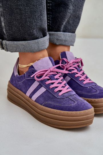 Tênis de modelo esportivo em camurça com plataforma Zazoo N1068S4 cor violeta escura