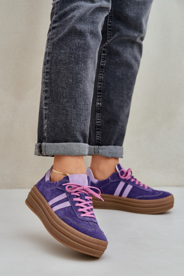 Tênis de modelo esportivo em camurça com plataforma Zazoo N1068S4 cor violeta escura 2