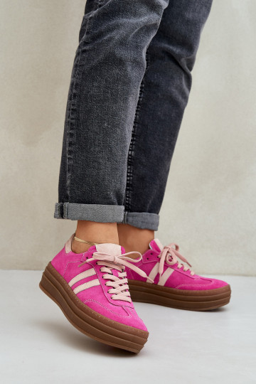Tênis de modelo esportivo em camurça com plataforma Zazoo N1068S4 cor rosa