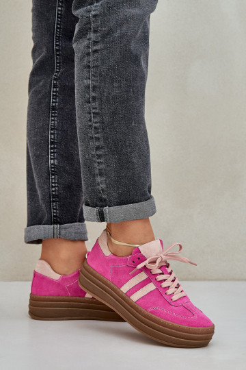 Tênis de modelo esportivo em camurça com plataforma Zazoo N1068S4 cor rosa 2
