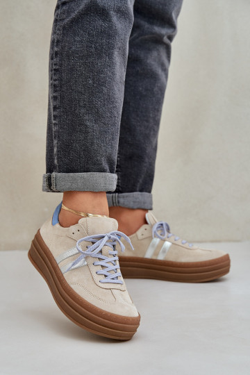 Zazoo N1068S4 À modalo de tênis de camurça com uma plataforma bege