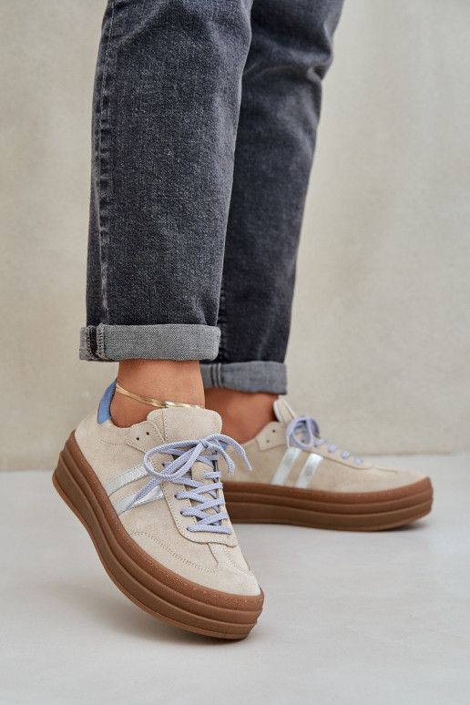 Zazoo N1068S4 À modalo de tênis de camurça com uma plataforma bege Zazoo N1068S4 À modalo de tênis de camurça com uma plataforma bege
