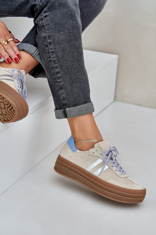 Zazoo N1068S4 À modalo de tênis de camurça com uma plataforma bege Zazoo N1068S4 À modalo de tênis de camurça com uma plataforma bege