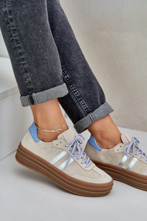 Zazoo N1068S4 À modalo de tênis de camurça com uma plataforma bege Zazoo N1068S4 À modalo de tênis de camurça com uma plataforma bege