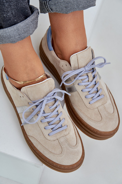 Zazoo N1068S4 À modalo de tênis de camurça com uma plataforma bege Zazoo N1068S4 À modalo de tênis de camurça com uma plataforma bege