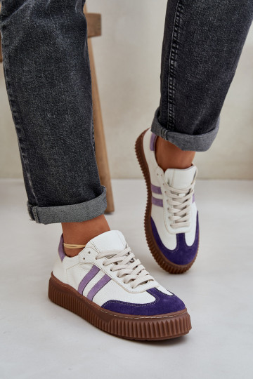 Tênis femininos de modelo esportivo de couro baixos com plataforma Zazoo N1068S6 cor branca