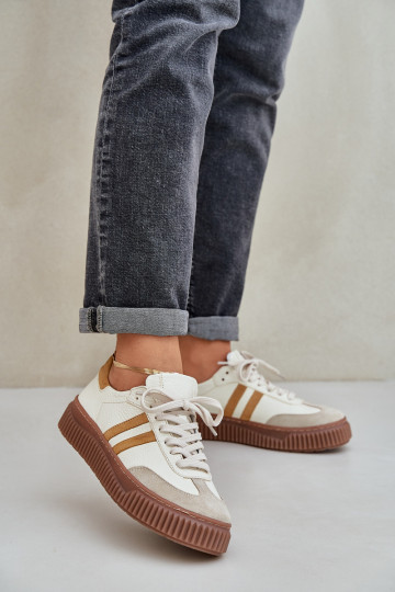 Tênis femininos de modelo esportivo de couro baixos com plataforma Zazoo N1068S6 cor areia 2