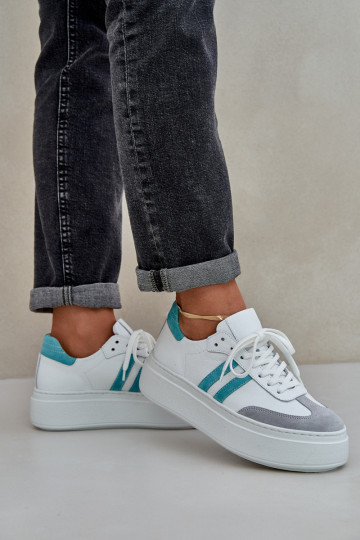 Tênis femininos de modelo esportivo de couro baixos com plataforma Zazoo N1068S8 cor branca 2