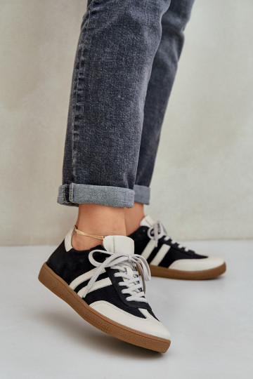 Tênis femininos de modelo esportivo de couro baixos Zazoo N1068 cor preta