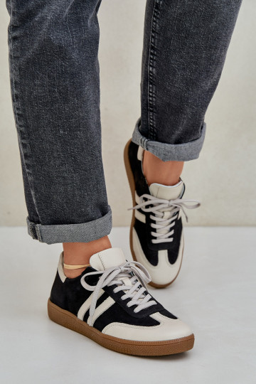 Tênis femininos de modelo esportivo de couro baixos Zazoo N1068 cor preta 2