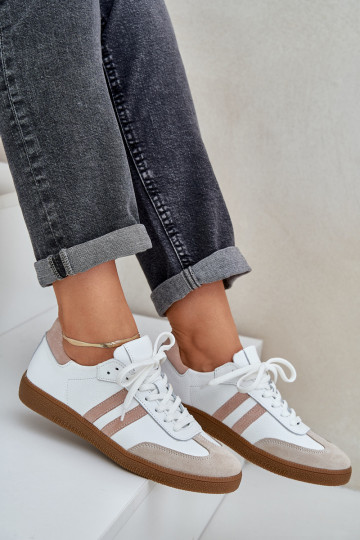 Tênis femininos de modelo esportivo de couro baixos Zazoo N1068 cor areia