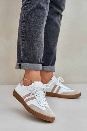 Tênis femininos de modelo esportivo de couro baixos Zazoo N1068 cor areia 2