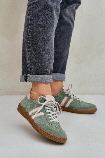 Tênis femininos de modelo esportivo em camurça baixos Zazoo N1068 cor verde