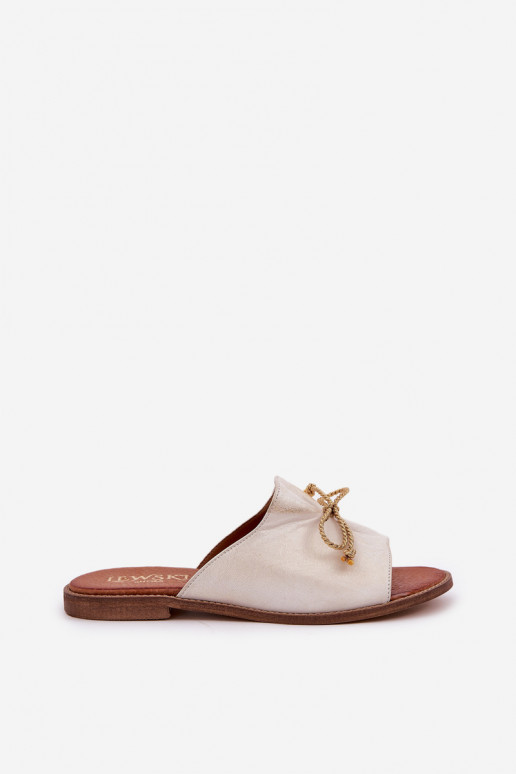 Pele isósceles Estilo elegante Chinelos com fitas LeParaski 3572 cor dourada Przecierany Pele isósceles Estilo elegante Chinelos com fitas LeParaski 3572 cor dourada Przecierany