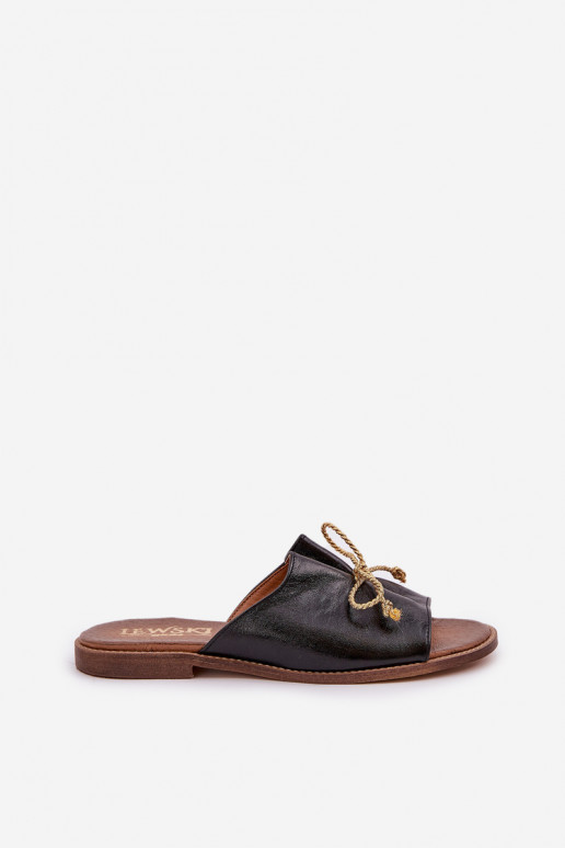 Pele isósceles Estilo elegante Chinelos com fitas LeParaski 3572 cor preta Pele isósceles Estilo elegante Chinelos com fitas LeParaski 3572 cor preta