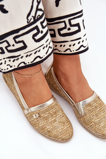 Espadrilles de estilo elegante de couro com trançados Zazoo 10178 cor areia-dourada