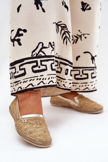 Espadrilles de estilo elegante de couro com trançados Zazoo 10178 cor areia-dourada 2