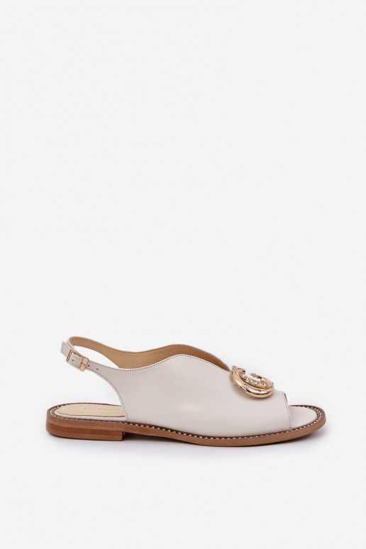 Sandálias femininas com salto largo com enfeites Laura Messi 2865 cor de marfim Sandálias femininas com salto largo com enfeites Laura Messi 2865 cor de marfim