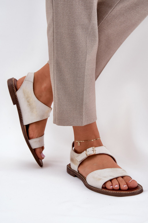 Pele Sandálias rasteiras para mulheres Zazoo 3014 cor dourada Przecierany Pele Sandálias rasteiras para mulheres Zazoo 3014 cor dourada Przecierany