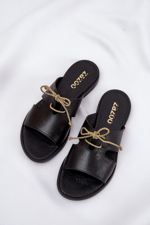 Chinelos de couro Feminino com salto largo Zazoo 3022 cor preta Chinelos de couro Feminino com salto largo Zazoo 3022 cor preta