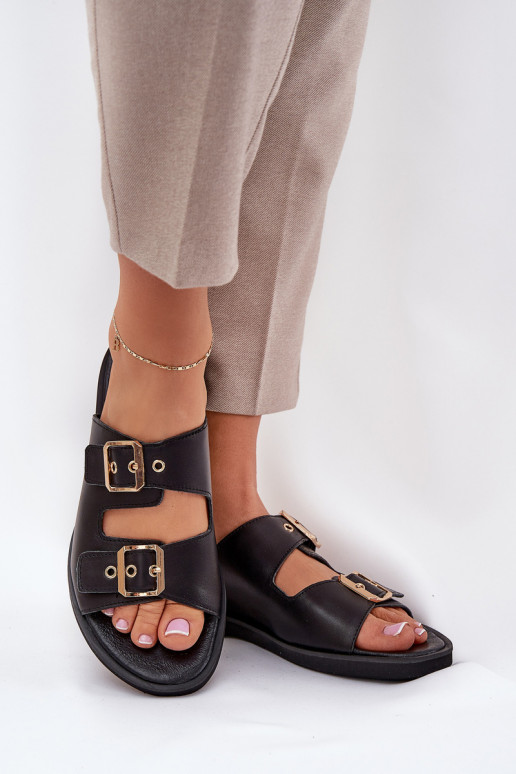 Pele isósceles Chinelos com fivelas Zazoo 3020 cor preta Pele isósceles Chinelos com fivelas Zazoo 3020 cor preta