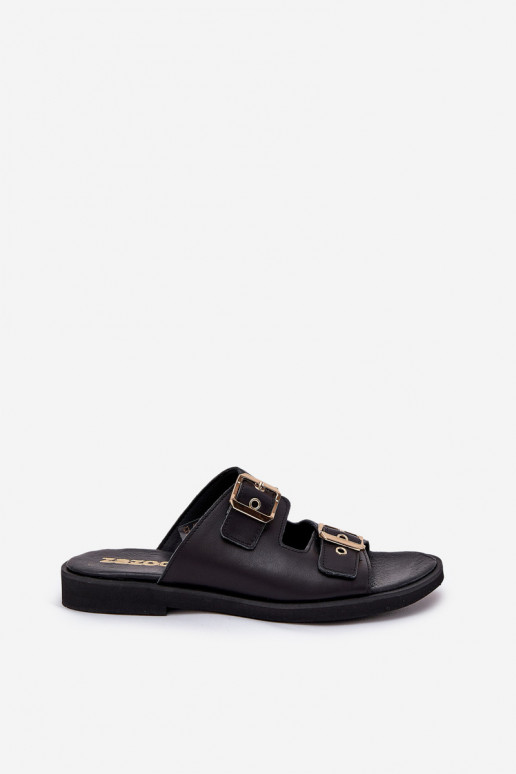 Pele isósceles Chinelos com fivelas Zazoo 3020 cor preta Pele isósceles Chinelos com fivelas Zazoo 3020 cor preta