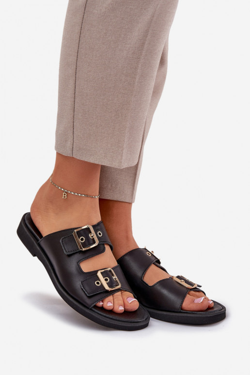 Pele isósceles Chinelos com fivelas Zazoo 3020 cor preta Pele isósceles Chinelos com fivelas Zazoo 3020 cor preta