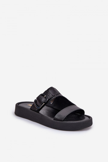 Chinelos de couro Feminino com uma plataforma Zazoo 3024 cor preta 2